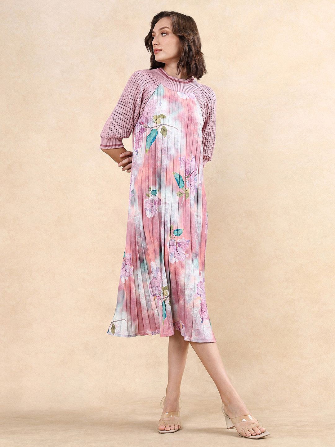 

RAREISM Women Floral Printed Modley Multi Maxi Dress, Pink
