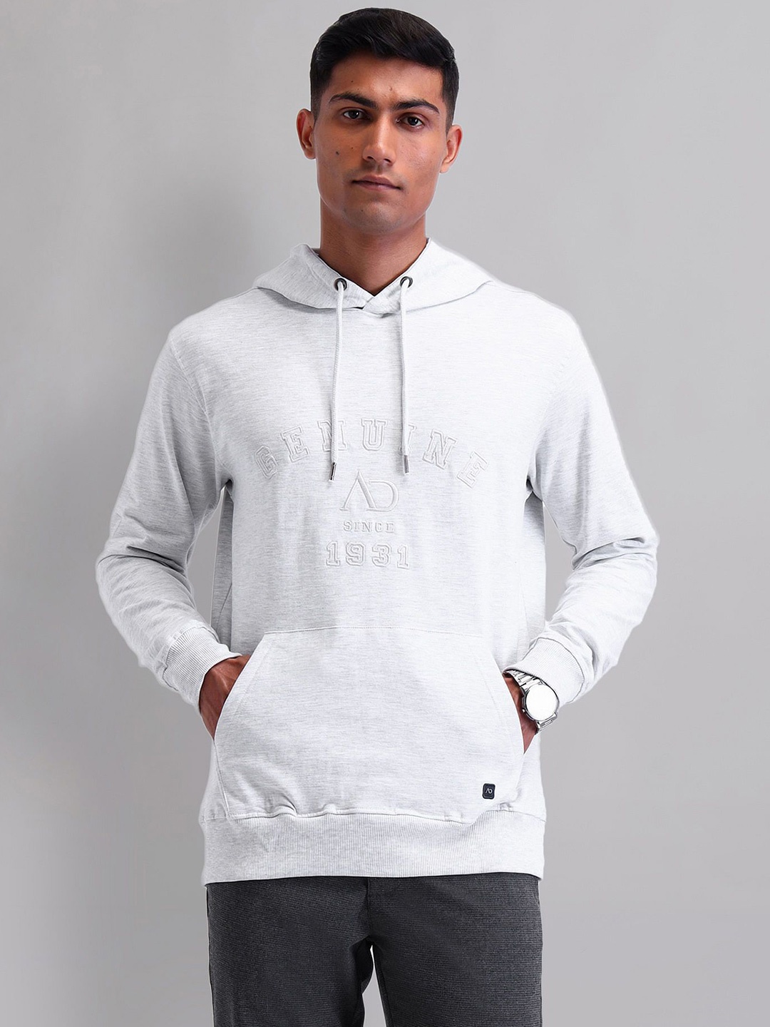 

AD By Arvind Men Embroidered Pure Cotton Pullover Sweatshirt, Grey