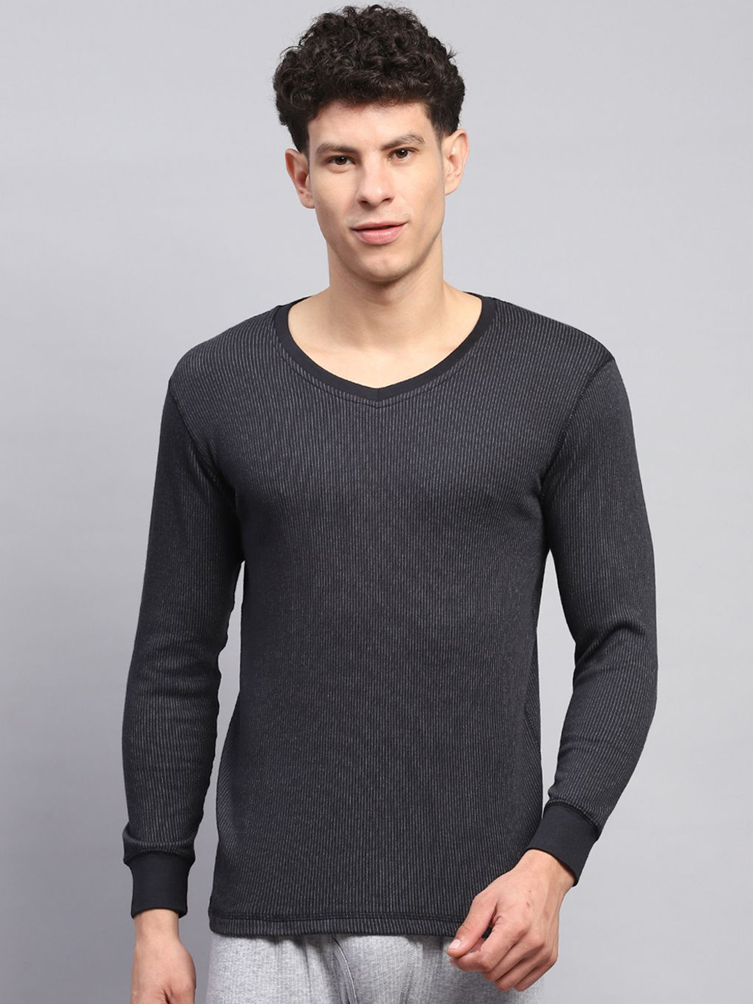 

Monte Carlo Men Ribbed Long Sleeves Cotton Thermal Vest, Black