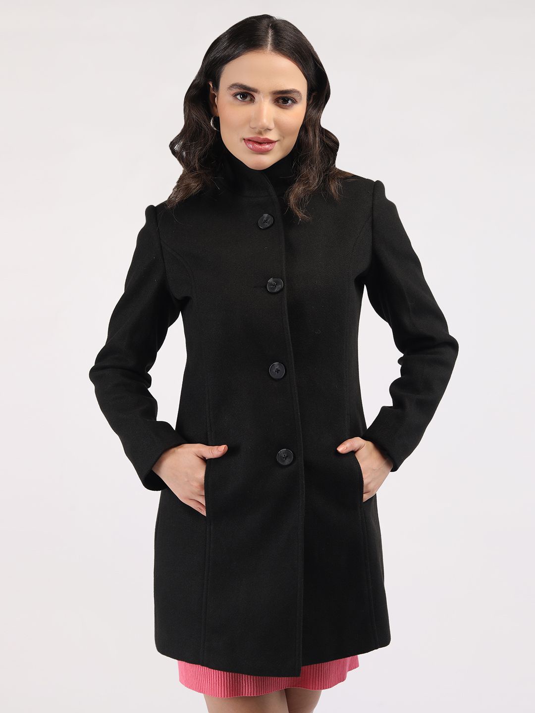 

CHKOKKO Women Regular Fit Longline Overcoat, Black