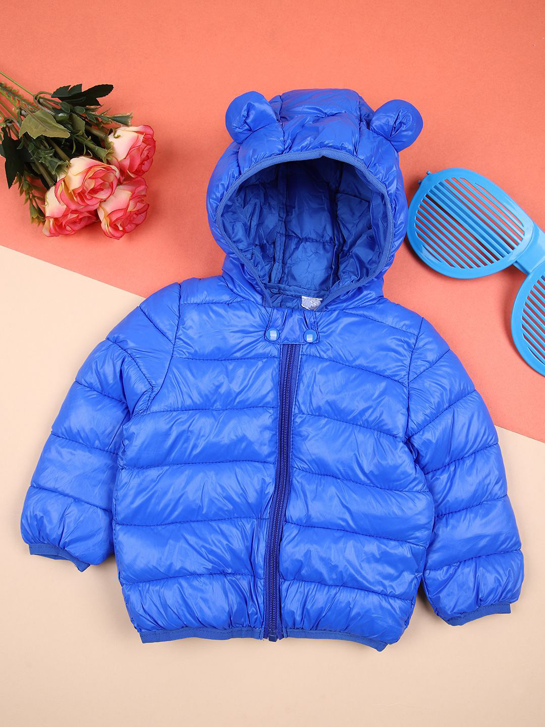 

V-Mart Unisex Kids Hooded Solid Cotton Casual Puffer Jacket, Navy blue