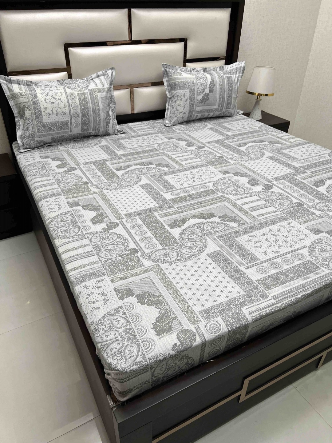 

Pure Decor Velar Grey Ethnic Pure Cotton 350 TC Super King Bedsheet Set-2.75 m x 3.05 m