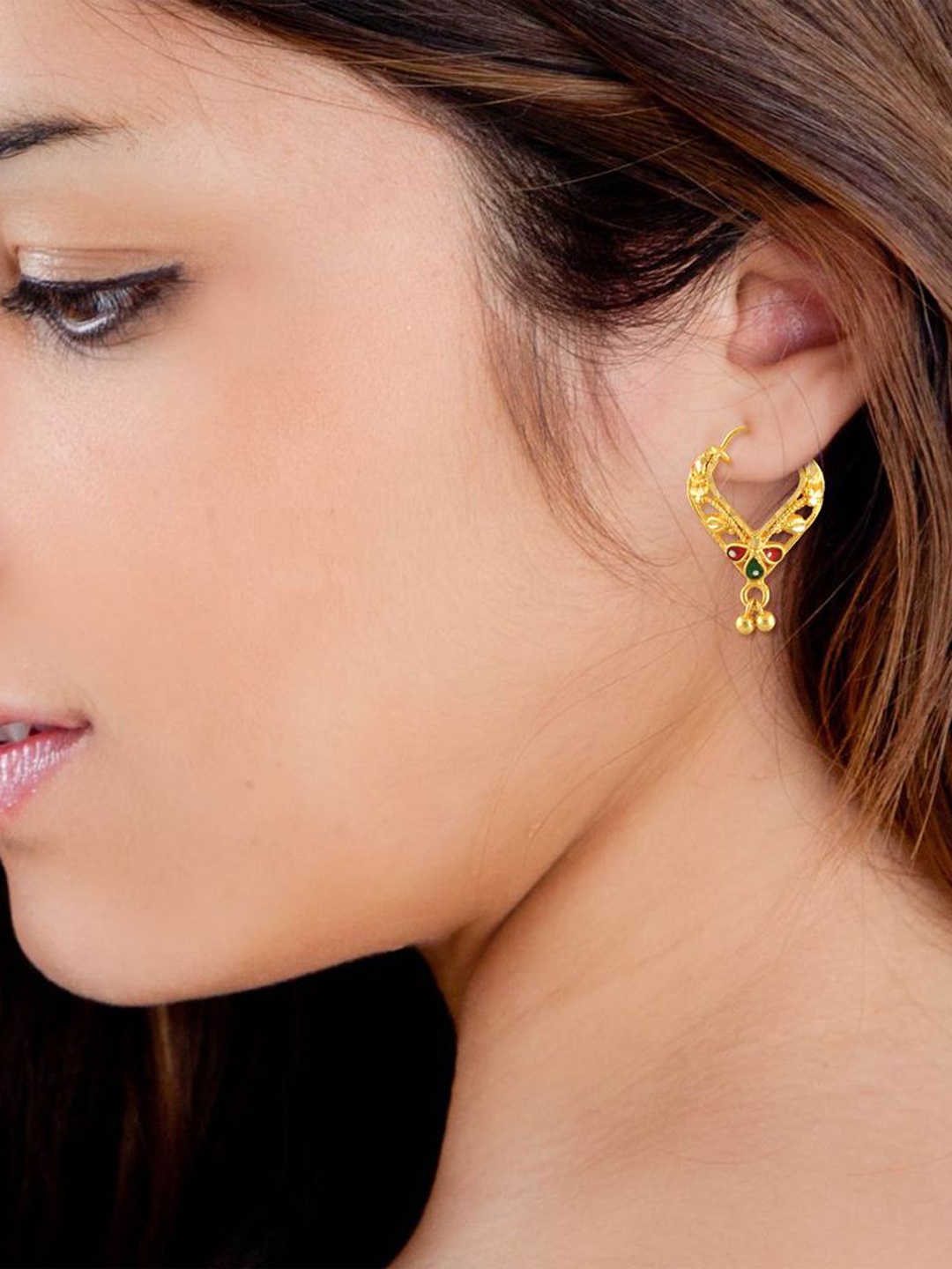 

DIVASTRI Set Of 4 Gold-Plated Stone Studded Circular Hoop Earrings