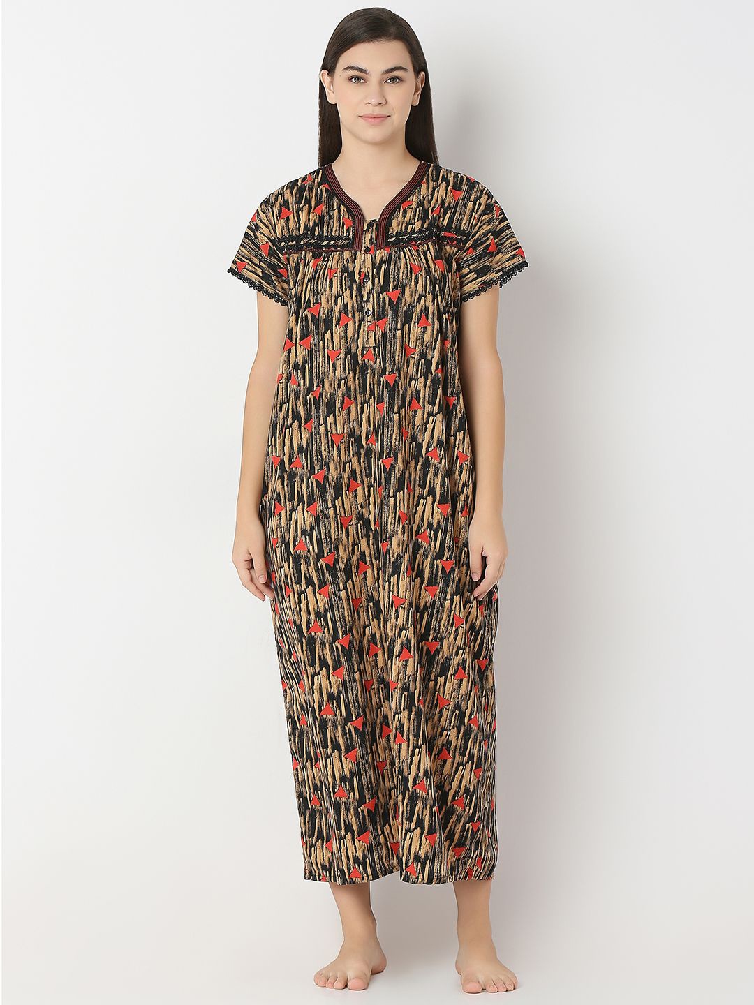 

Juliet Women Printed V-Neck Maxi Nightdress, Red