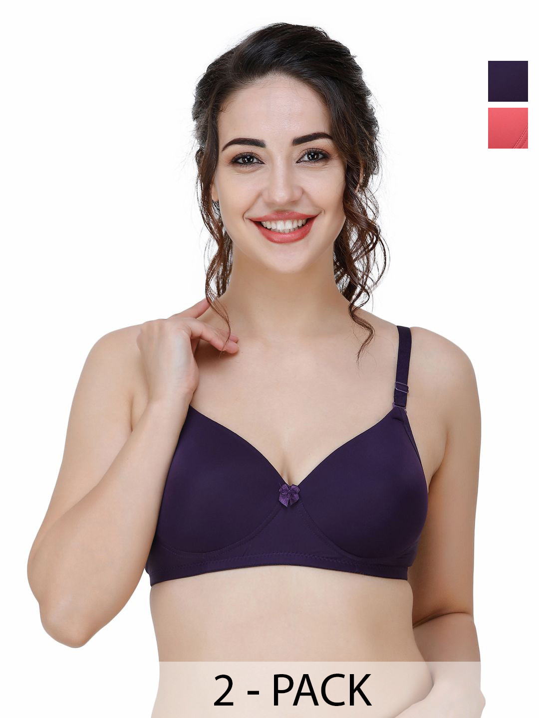 

College Girl Women Lightly Padded Solid Pack of 2 Full Coverage Bra, Red