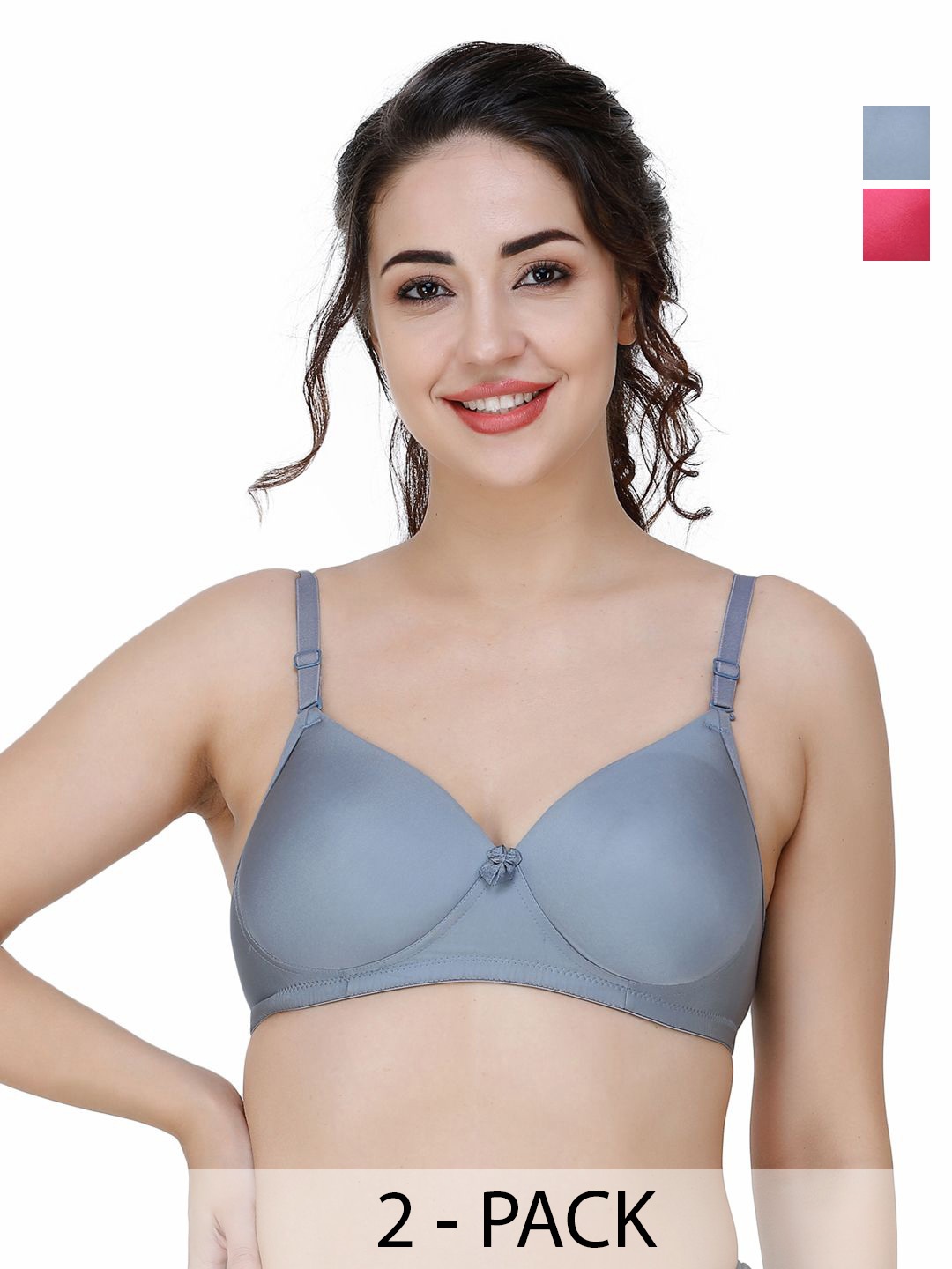 

College Girl Women T-shirt Pack of 2 Full Coverage Lightly Padded Bra, Grey