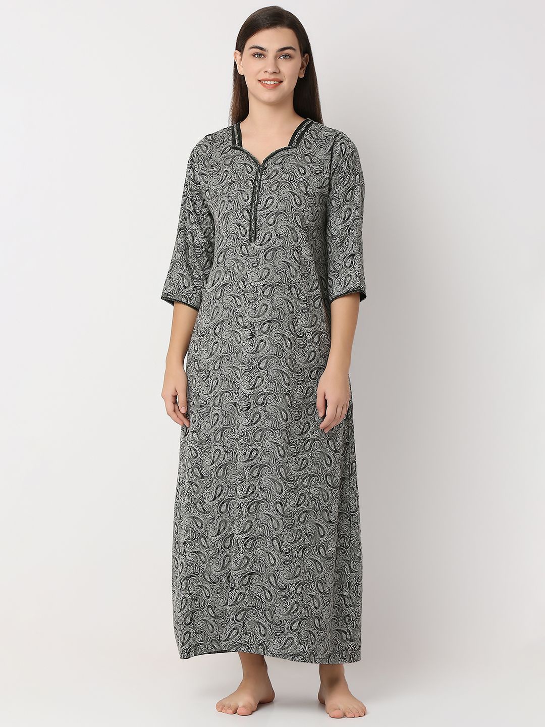 

Juliet Women Ethnic Motifs Printed Maxi Nightdress, Green