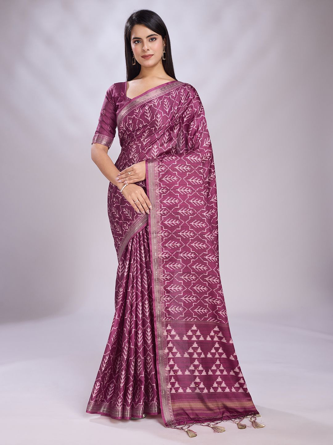 

Mitera Printed Pure Silk Designer Saree, Pink