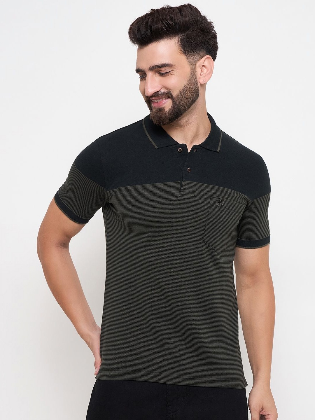 

Duke Men Colourblocked Polo Collar Cotton T-shirt, Black