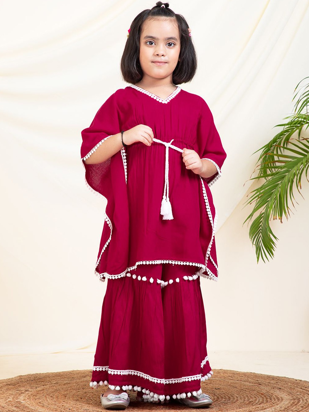 

Bugandbees Kaftan Kurti With Sharara, Magenta