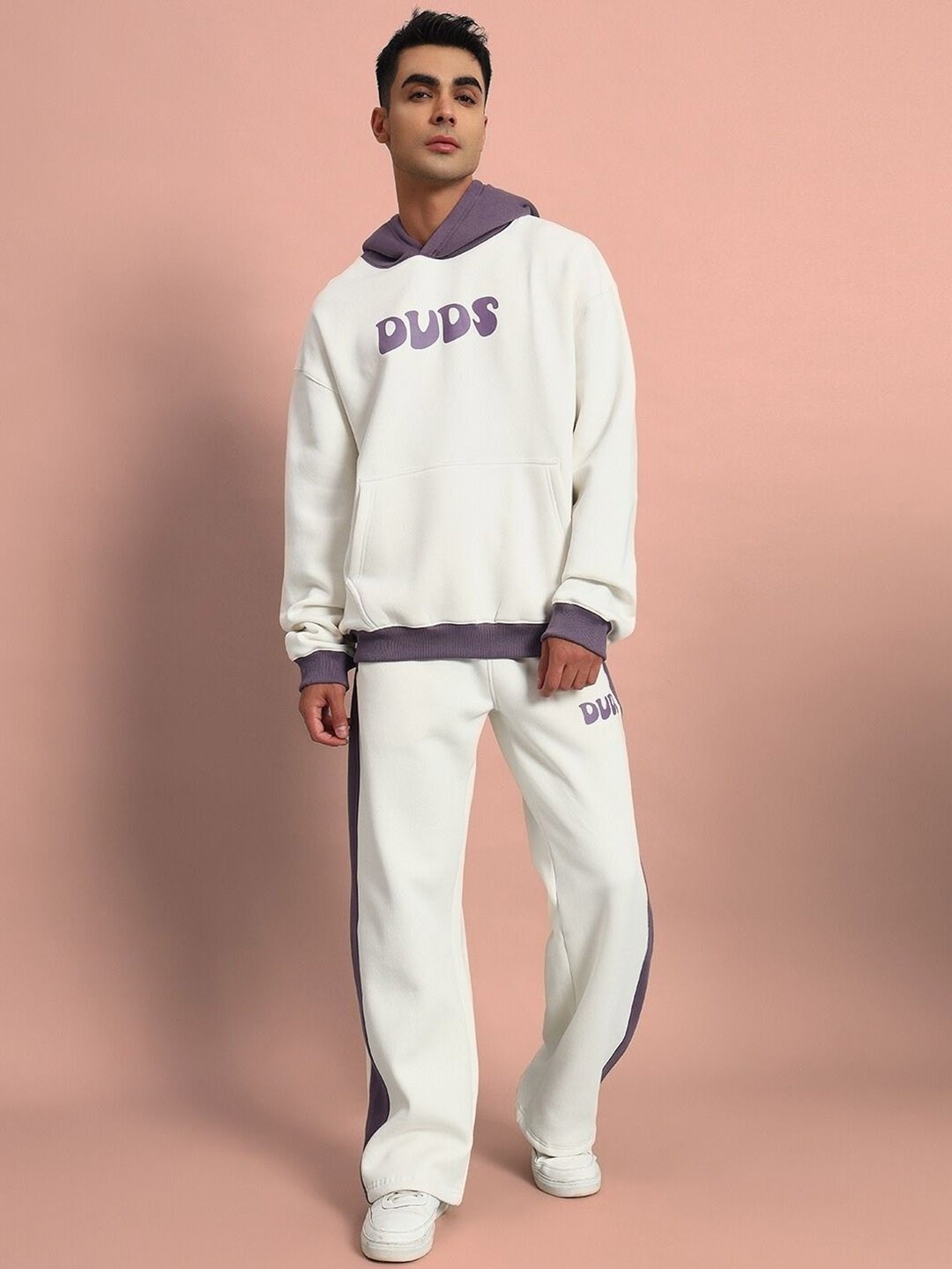 

WEARDUDS Printed Hooded Long Sleeves Sweatshirt With Trouser, White