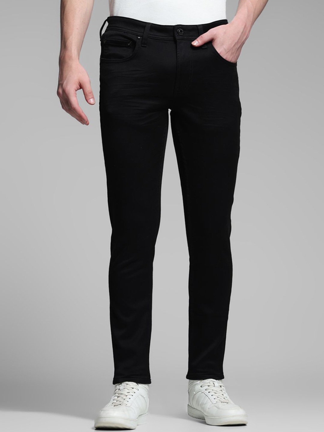 

Jack & Jones Men Cotton Mid-Rise Slim Fit Stretchable Jeans, Black