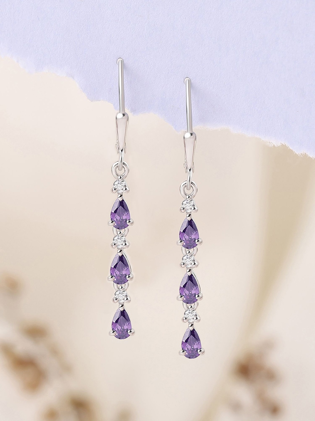 

Ornate Jewels 925 Sterling Silver Rhodium-Plated Amethyst Drop Earrings