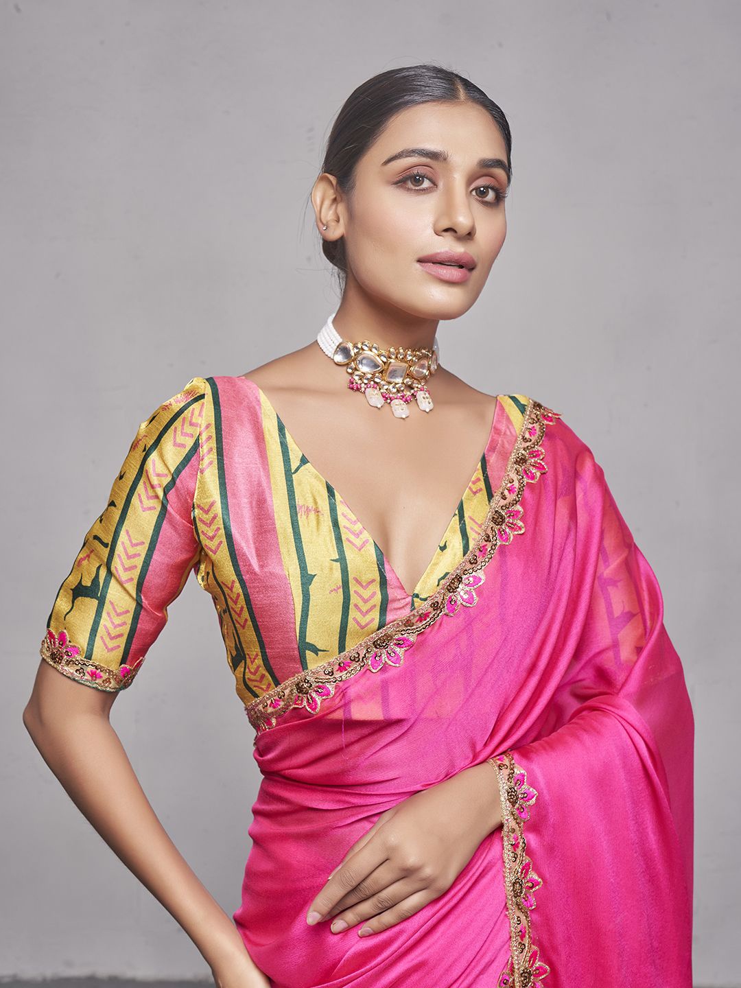 

Kalista Embellished Sequinned Ready to Wear Saree, Pink
