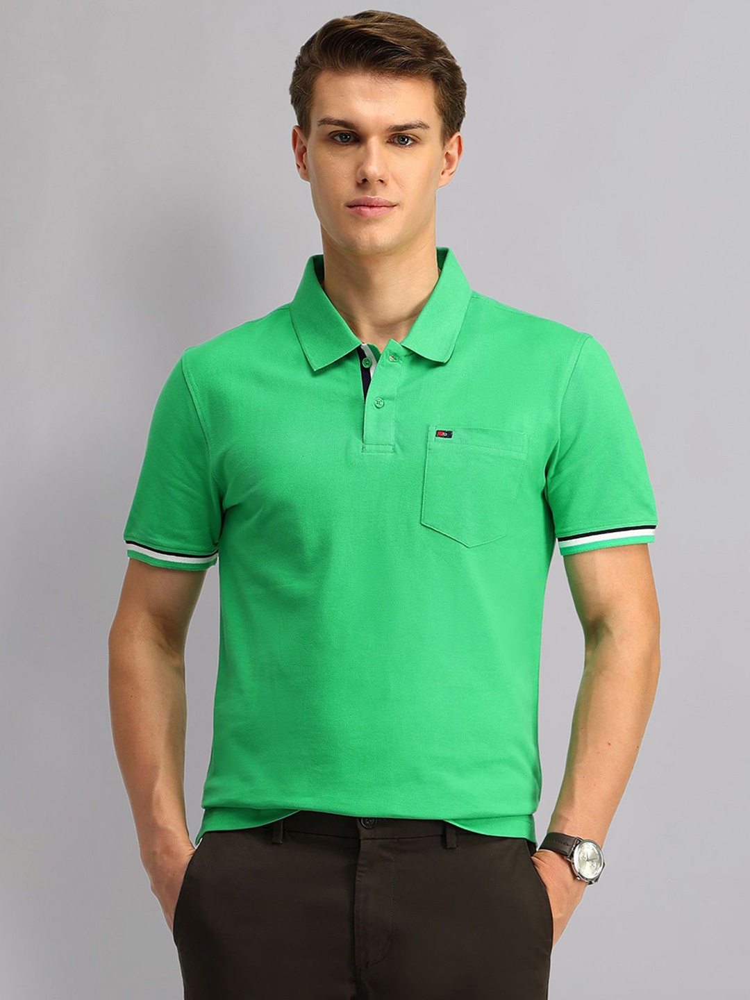 

AD By Arvind Men Solid Polo Collar Cotton Slim Fit T-shirt, Green