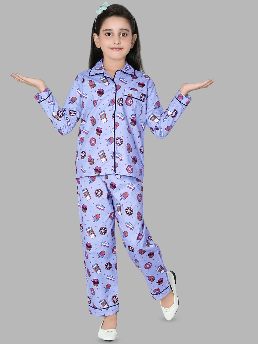

YK Girls Printed Pure Cotton Shirt with Trousers, Violet