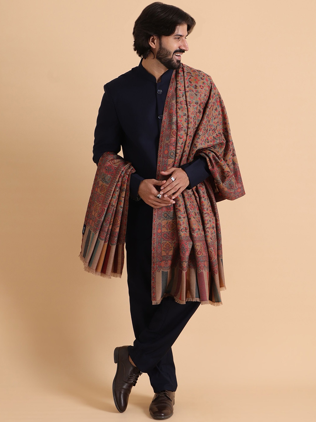 

Tweedle Paisley Woven Design Woolen Shawl, Beige