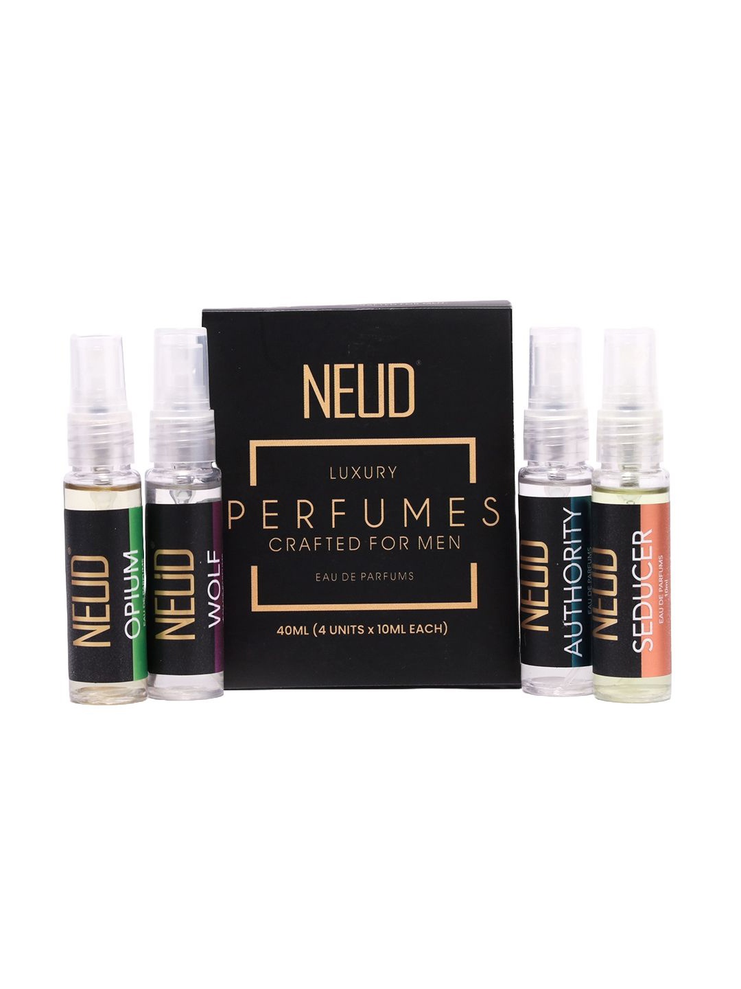

NEUD Men Set Of 4 Wolf, Authority, Opium & Seducer Eau De Parfum - 10 ml Each, Black