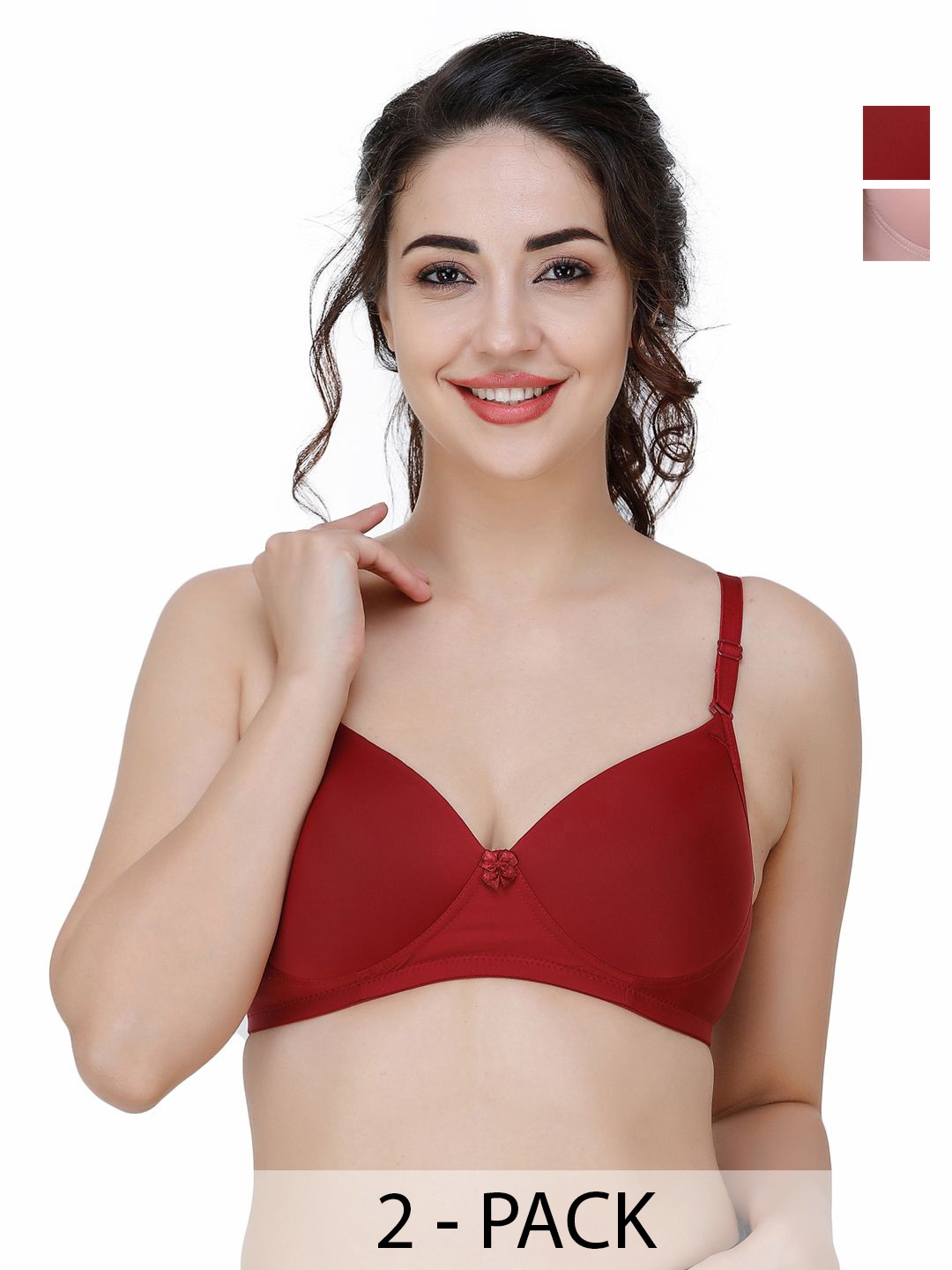 

College Girl Pack Of 2 Full Coverage Lightly Padded Underwired Push-Up Bra, Maroon