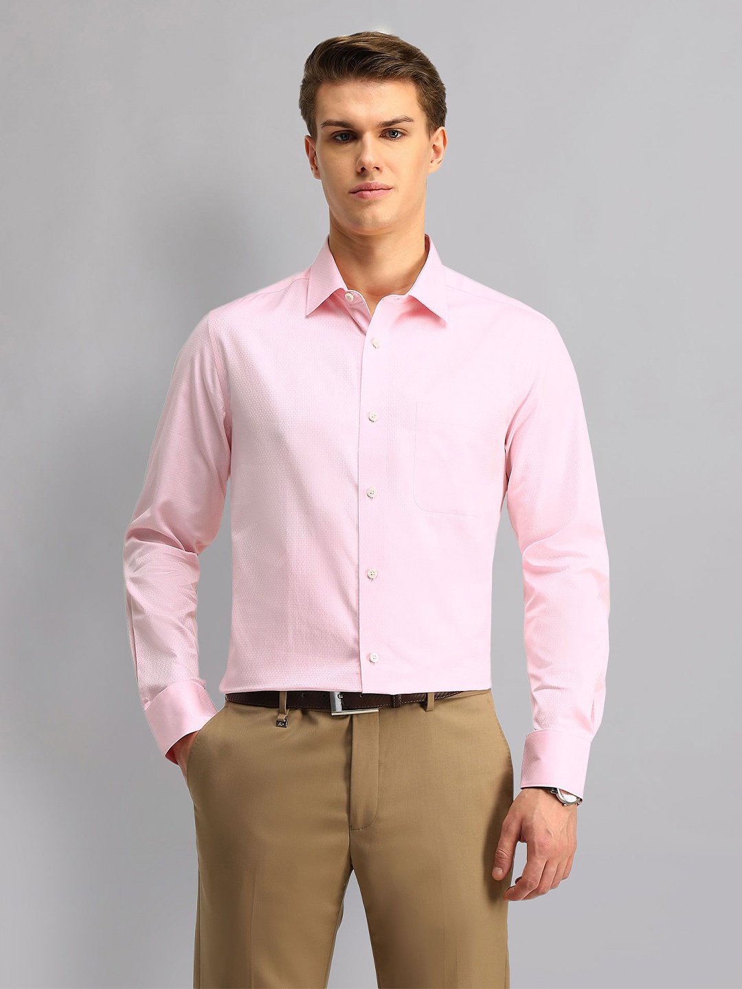 

AD By Arvind Men Spread Collar Textured Cotton Formal Shirt, Pink