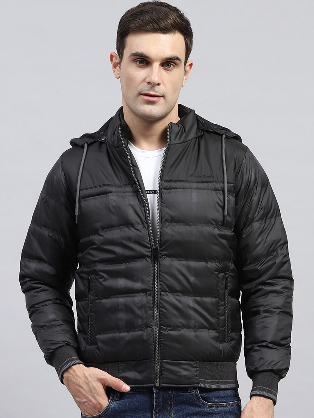 

Monte Carlo Men Hooded Solid Casual Padded Jacket, Black