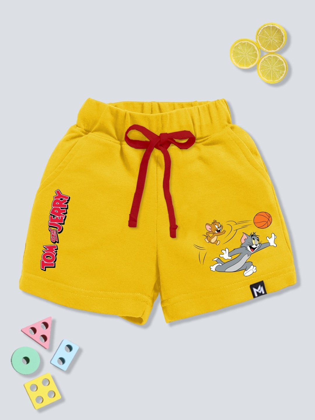 

YK X Minute Mirth Boys Pure Cotton Tom and Jerry Printed Shorts, Yellow