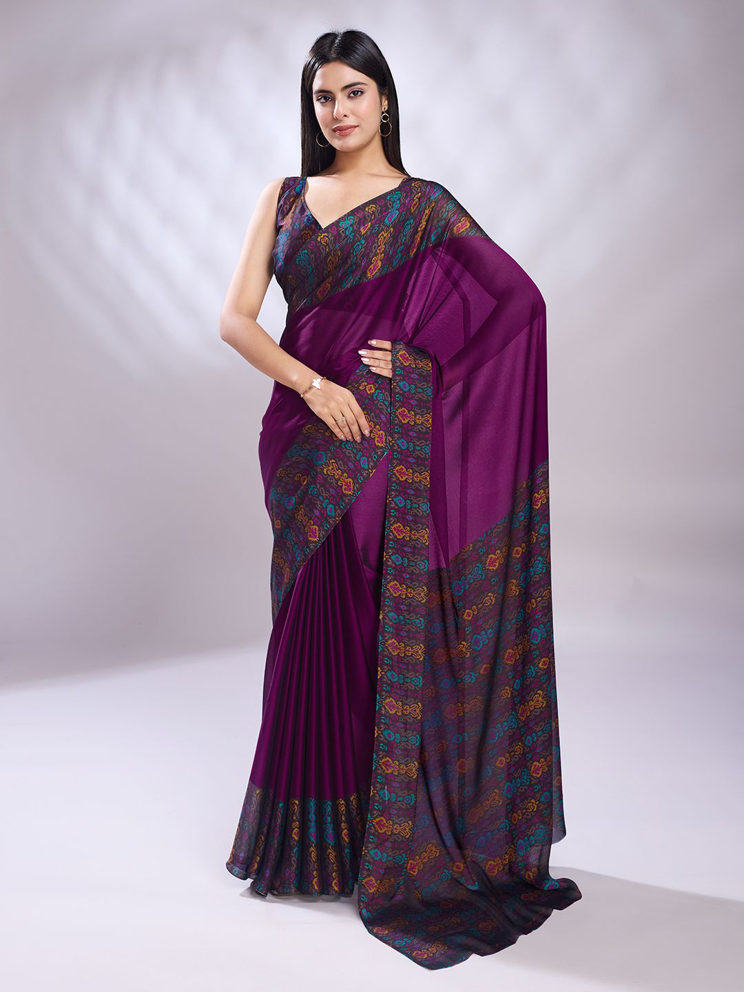 

KALINI Ethnic Motif Printed Pure Silk Saree, Purple
