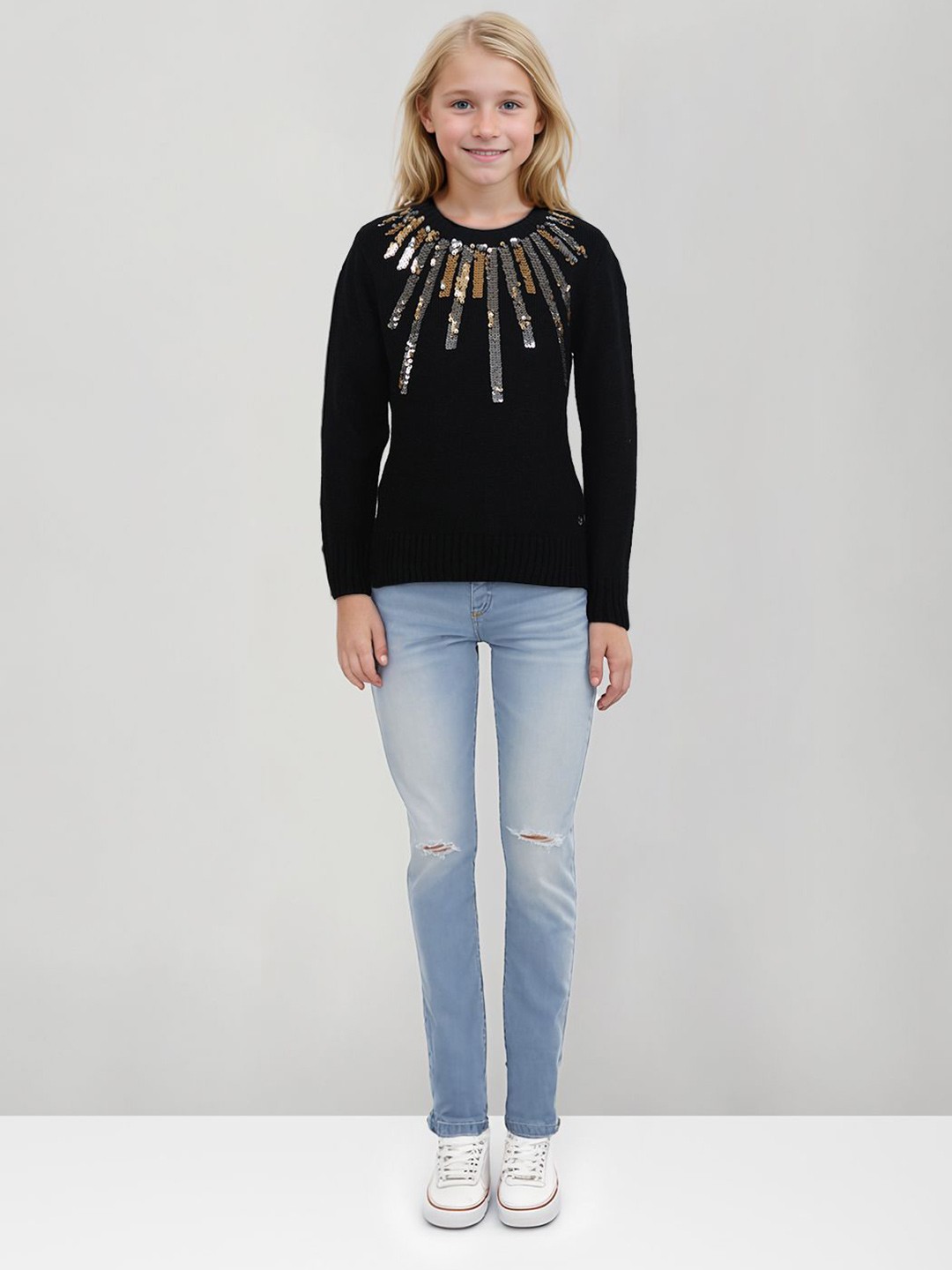 

Gini and Jony Girls Embellished Pullover Sweaters, Black