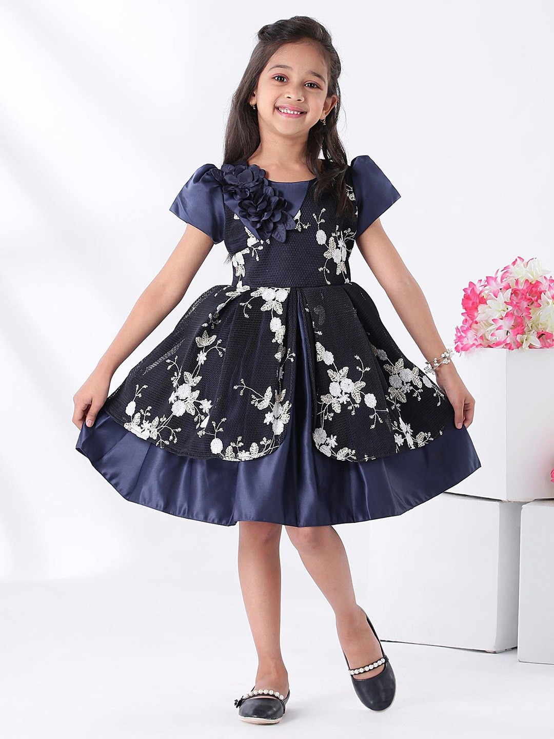 

Mark & Mia Girls Floral Embroidered Peplum Knee Length Dress, Blue