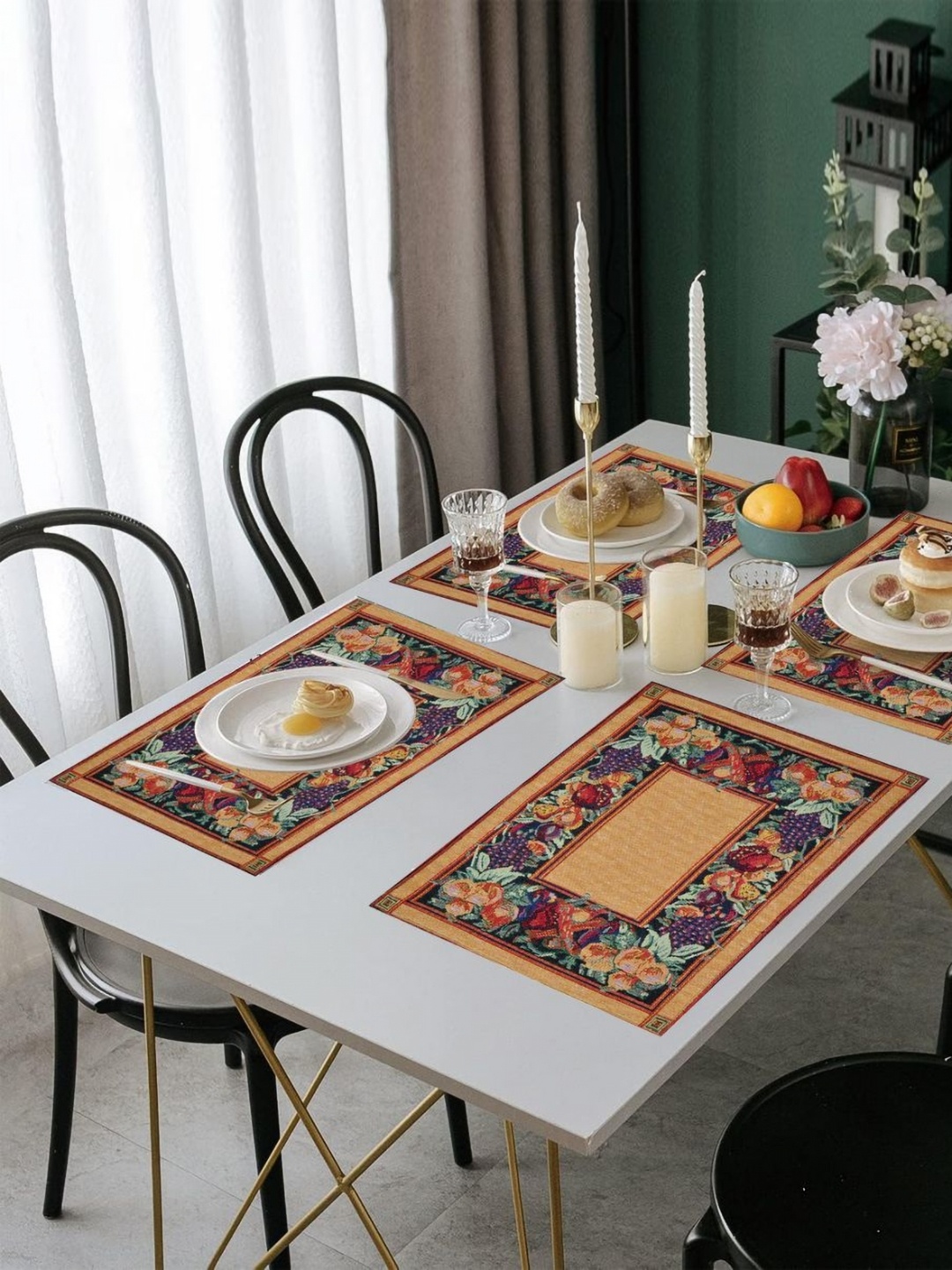 

PRAKARTIK 4-Pcs Brown & Green Cotton Printed Rectangle Table Placemats, Bronze