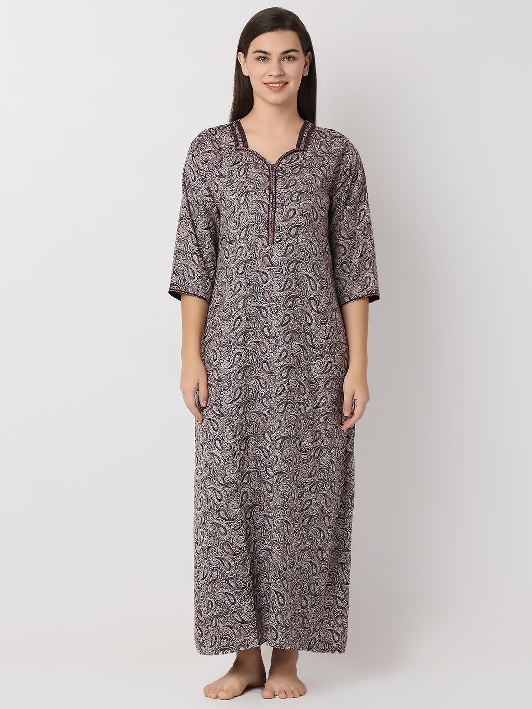 

Juliet Women Printed Maxi Nightdress, Maroon