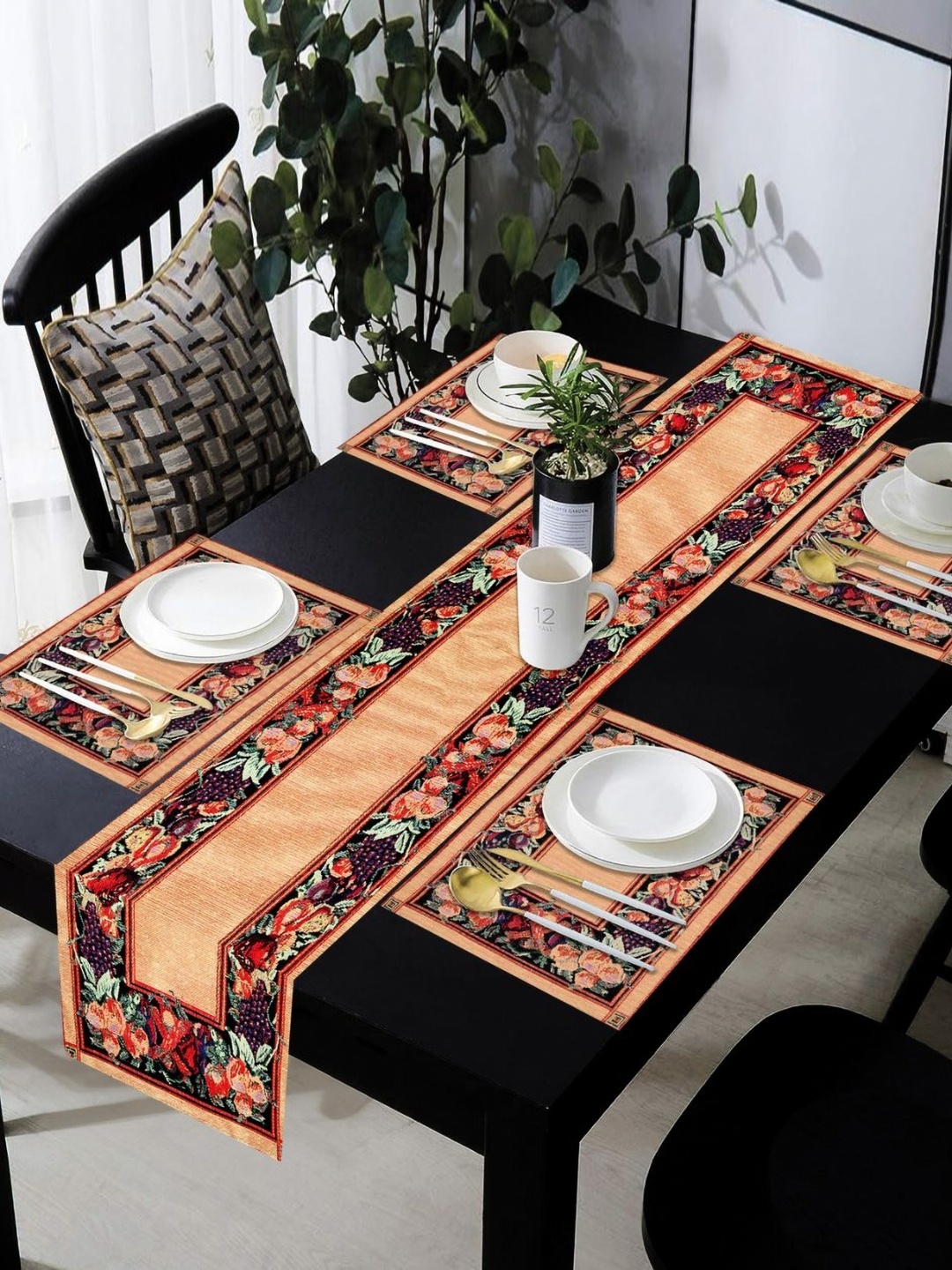 

PRAKARTIK 4- Pcs Brown & Green Cotton Printed Rectangle Table Placemats, Bronze