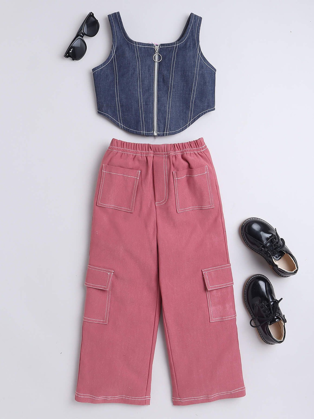 

taffykids Girls Crop Top with Trousers, Blue
