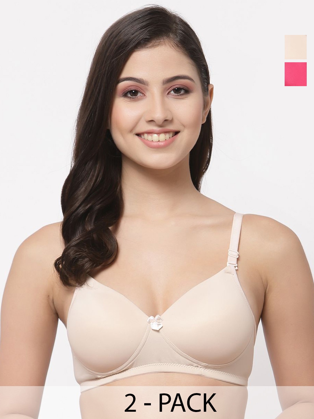 

College Girl Pack Of 2Full Coverage Lightly Padded Underwired Push-Up Bra, Beige