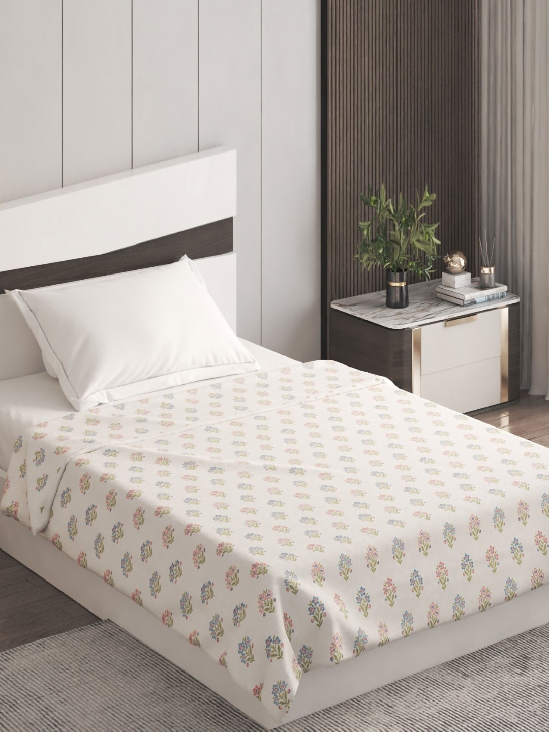 

Home Centre Belmont Peony White & Green Floral Printed Pure Cotton 200GSM Single Bed Dohar