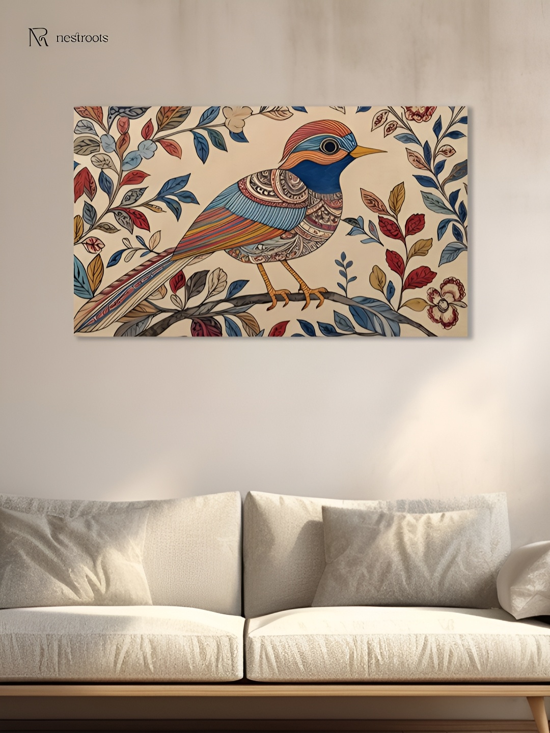 

nestroots Beige & Blue Birds and Animals Canvas Painting Wall Art