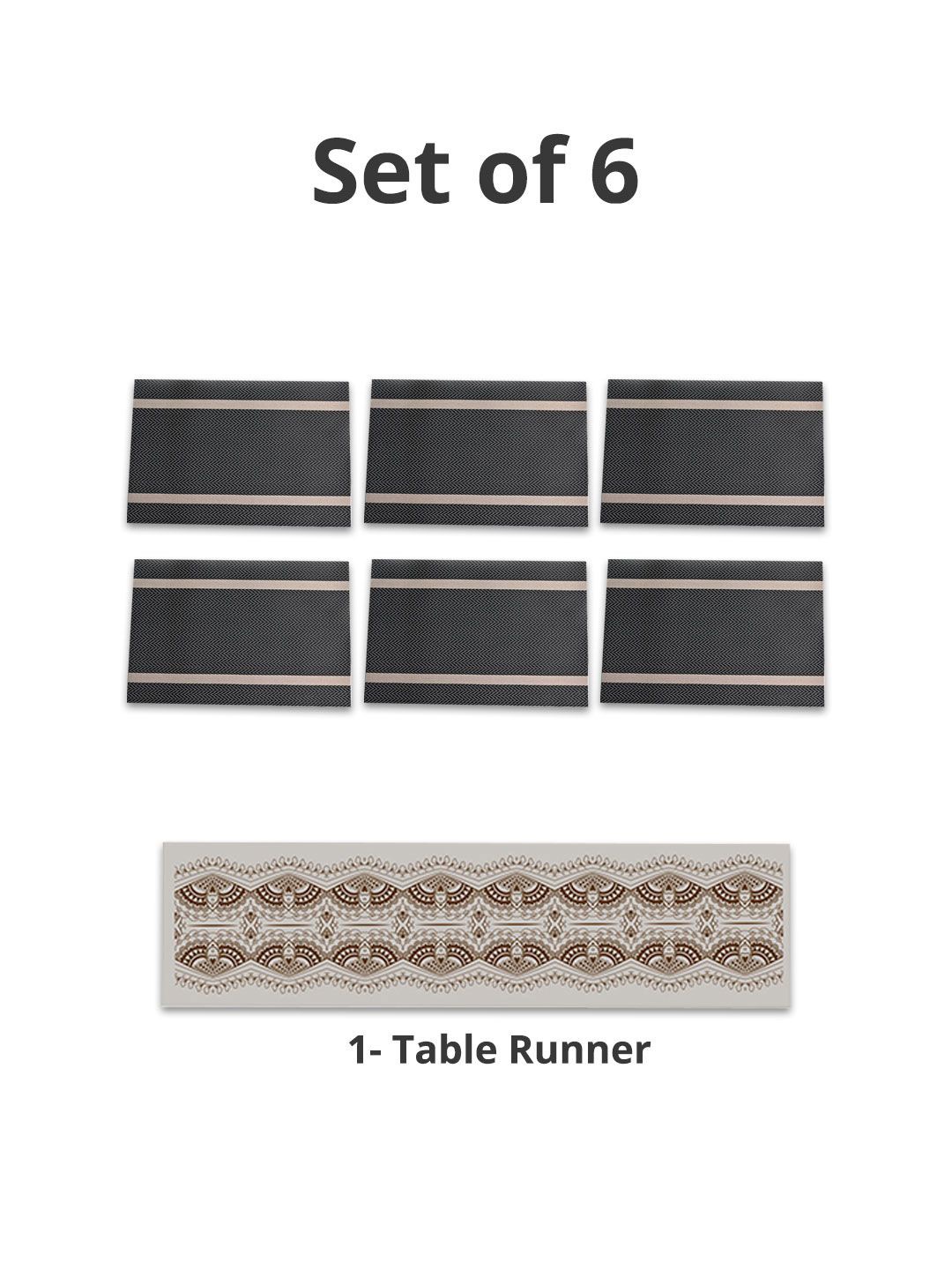 

MARKET99 Brown & Beige 7 Pieces Printed Table Runner With Placemat Set