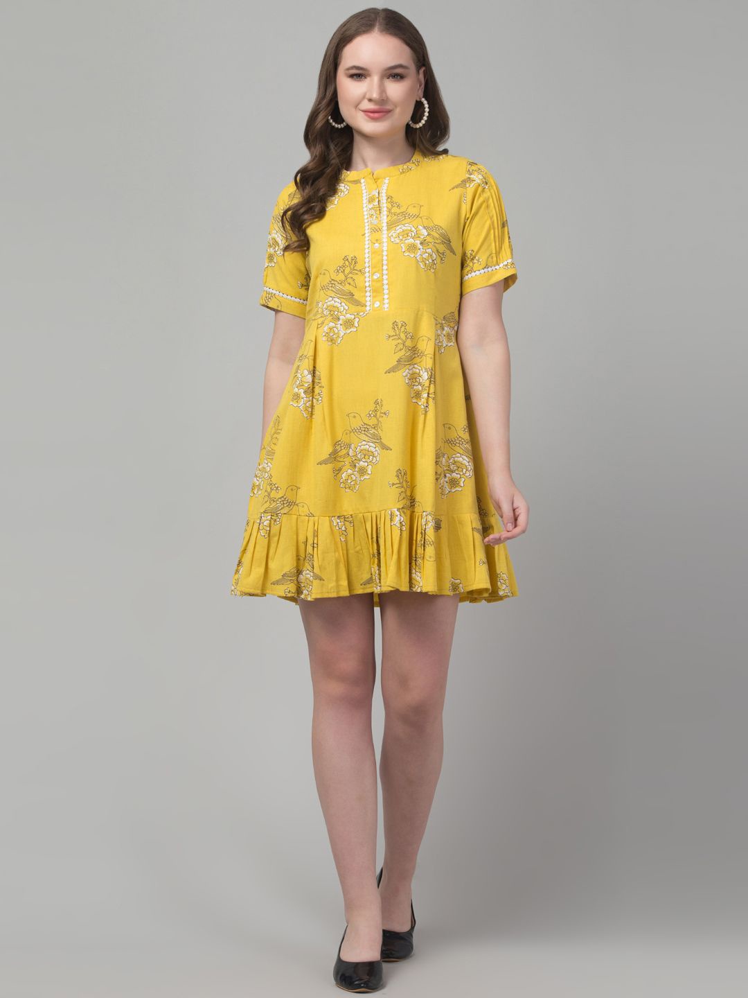 

Trend Level A-Line Short Sleeves Dress, Mustard