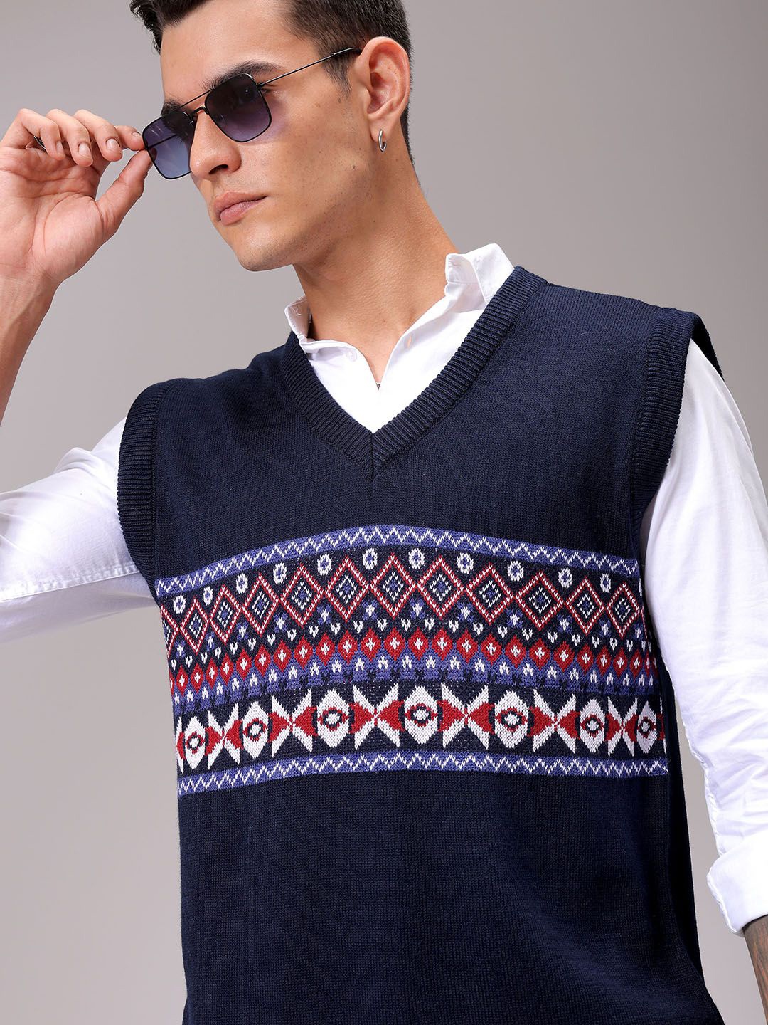 

The Indian Garage Co Men Argyle Winter Sweater Vest, Navy blue