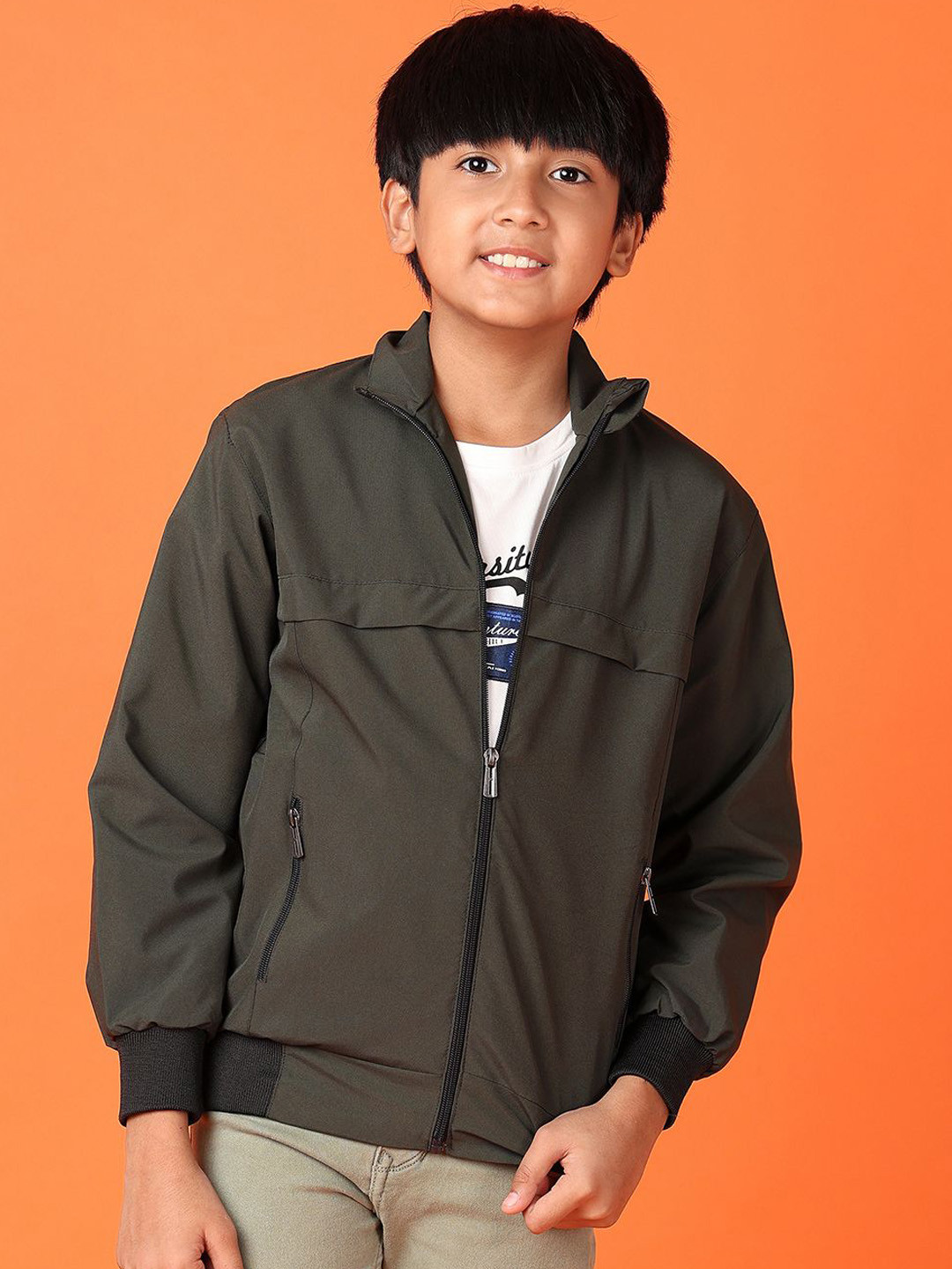 

V-Mart Boys Open Front Jacket, Green