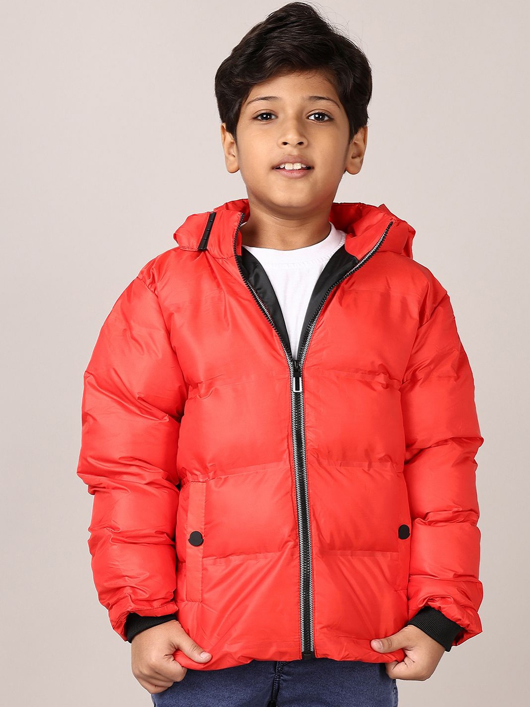 

V-Mart Boys Hooded Solid Cotton Casual Padded Jacket, Red