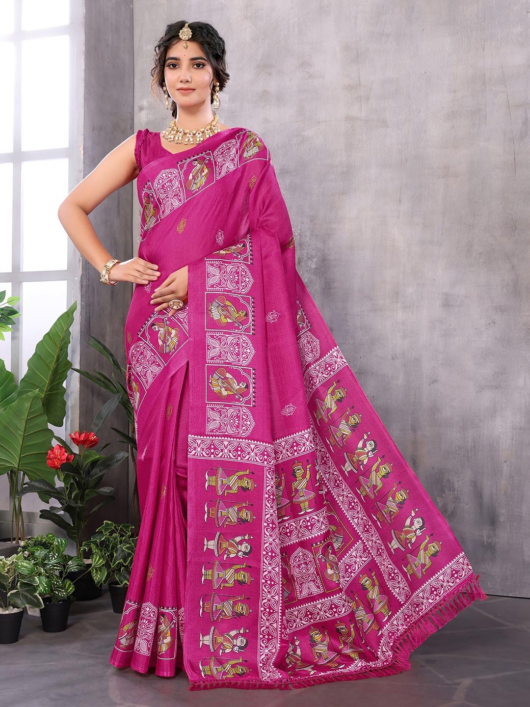 

KALINI Ethnic Motifs Saree With Blouse Piece, Pink