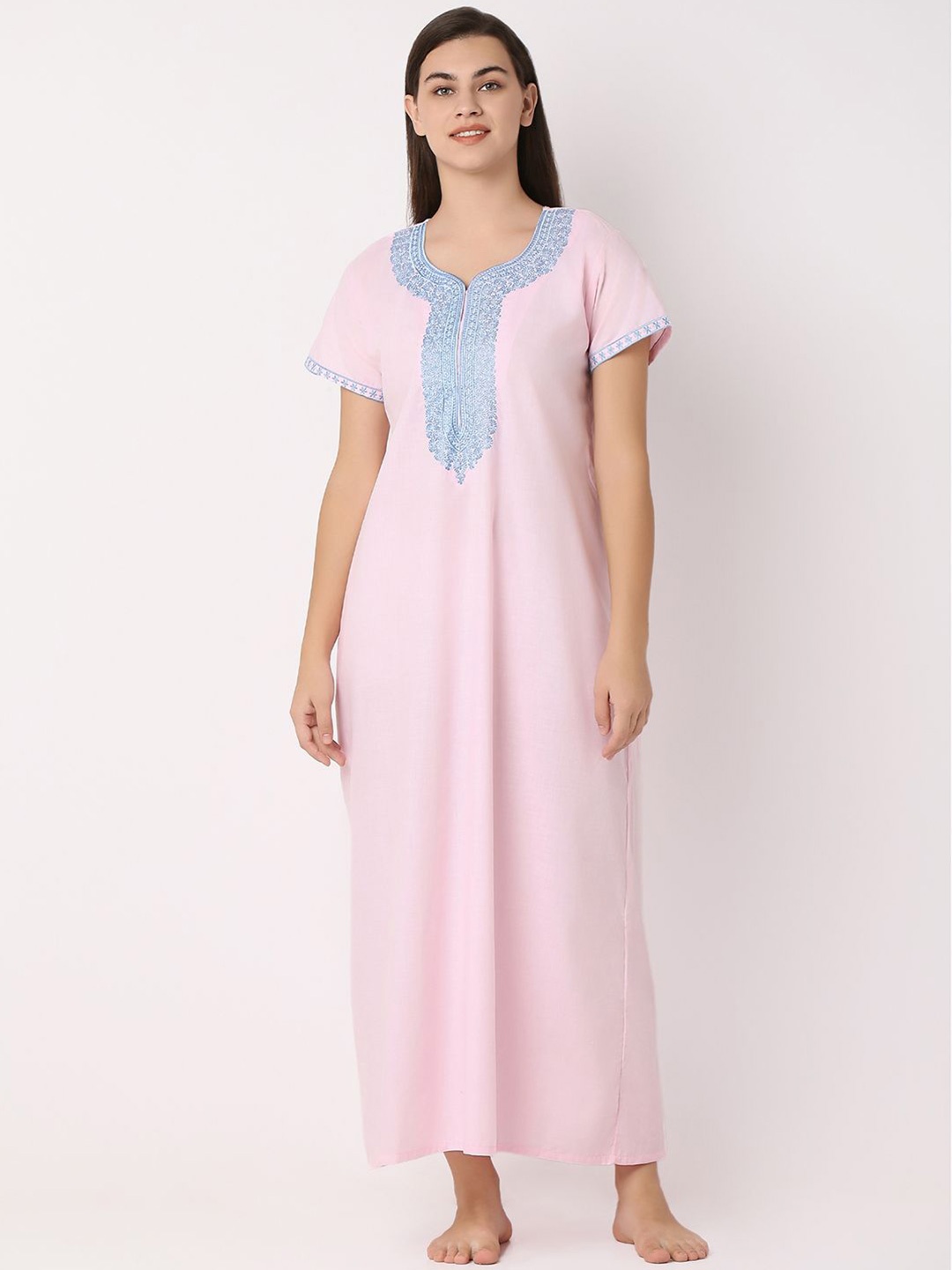 

Juliet Printed Embroidered Maxi Nightdress, Pink