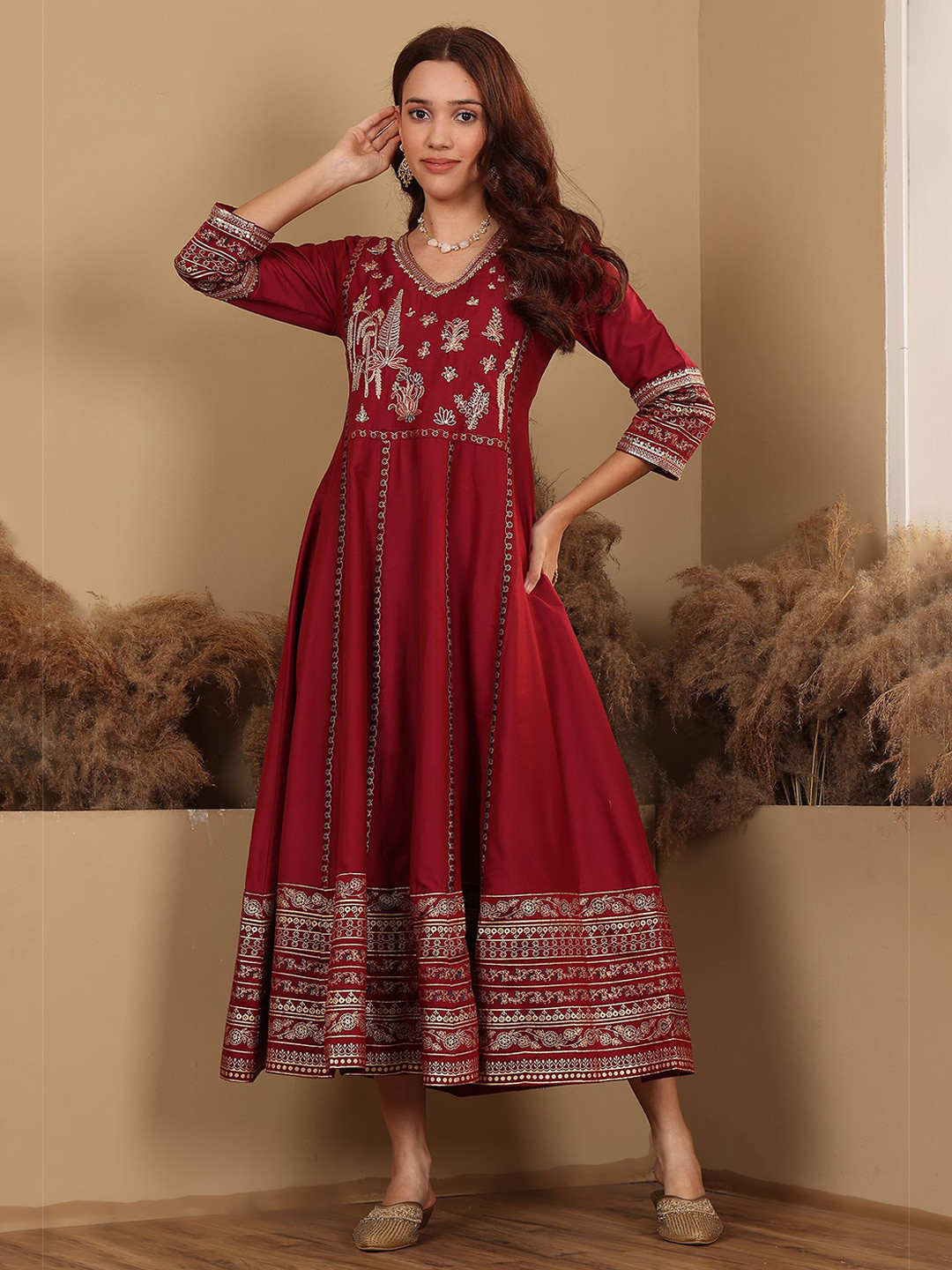 

W Women Ethnic Motifs Fit & Flare Maxi Dress, Red