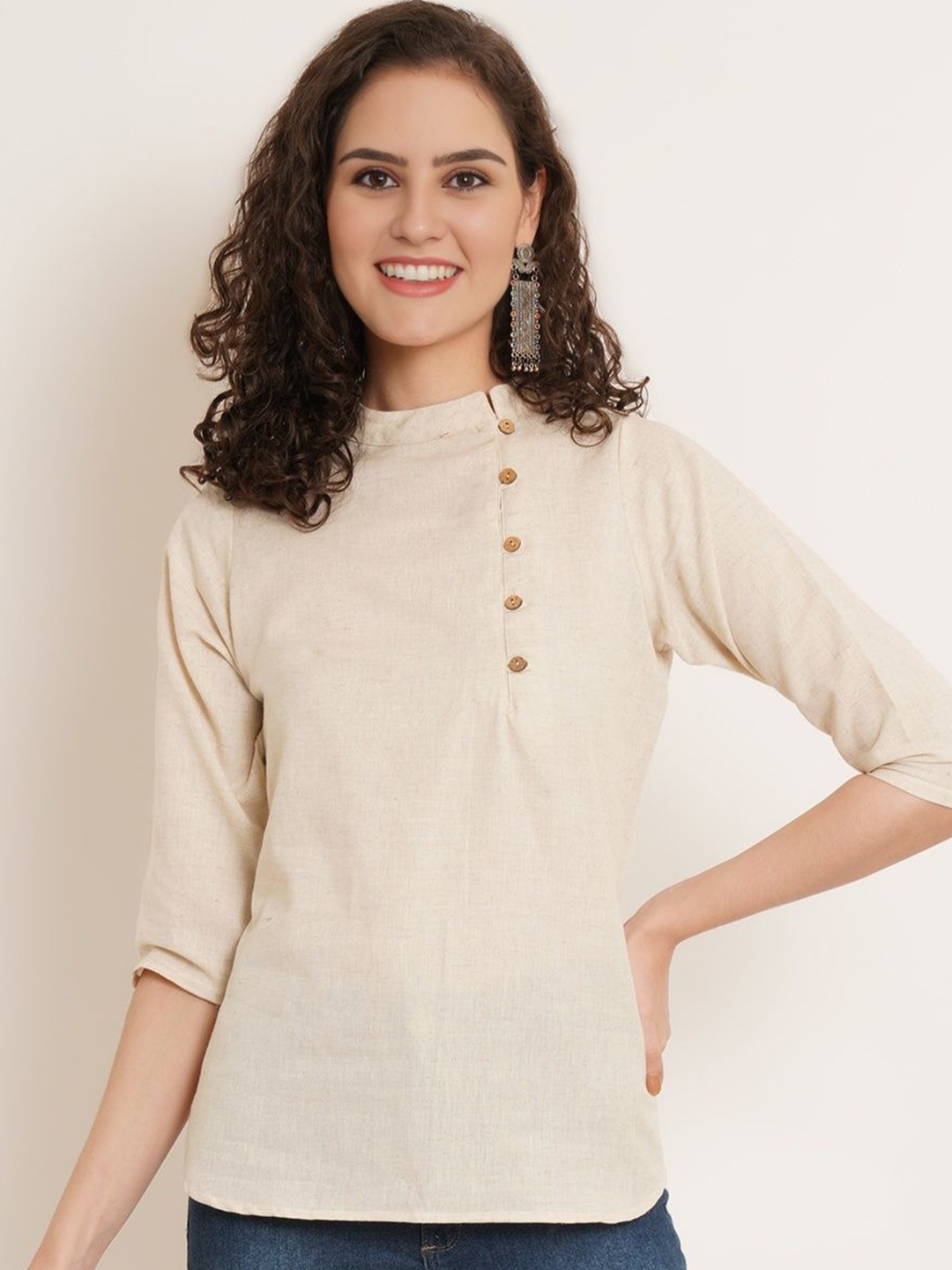 

Women Brownverse Embellished Cotton Top, Cream