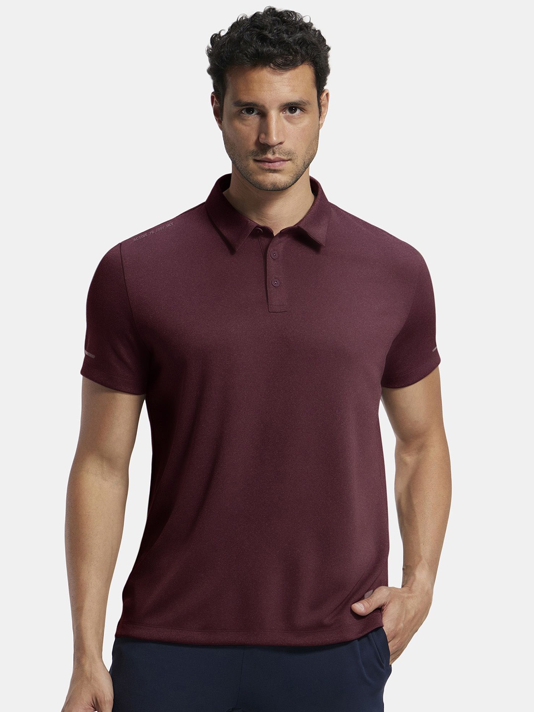 

Jockey Men Recycled Microfiber Stretch Half Sleeve Polo Tshirt with Breathable Mesh - MV41, Maroon