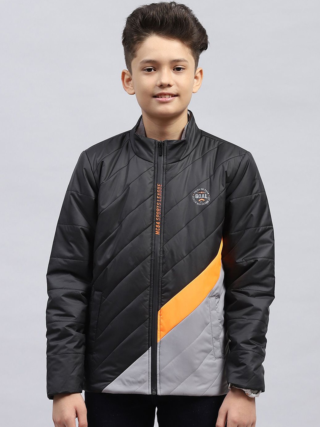 

Monte Carlo Boys Mock Collar Colourblocked Casual Padded Jacket, Black