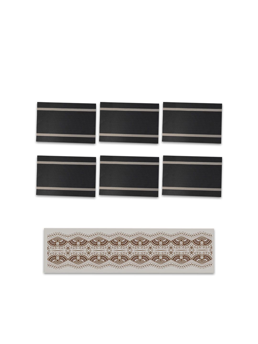 

MARKET99 Black & Beige 7 Pieces Textured Table Linen Set