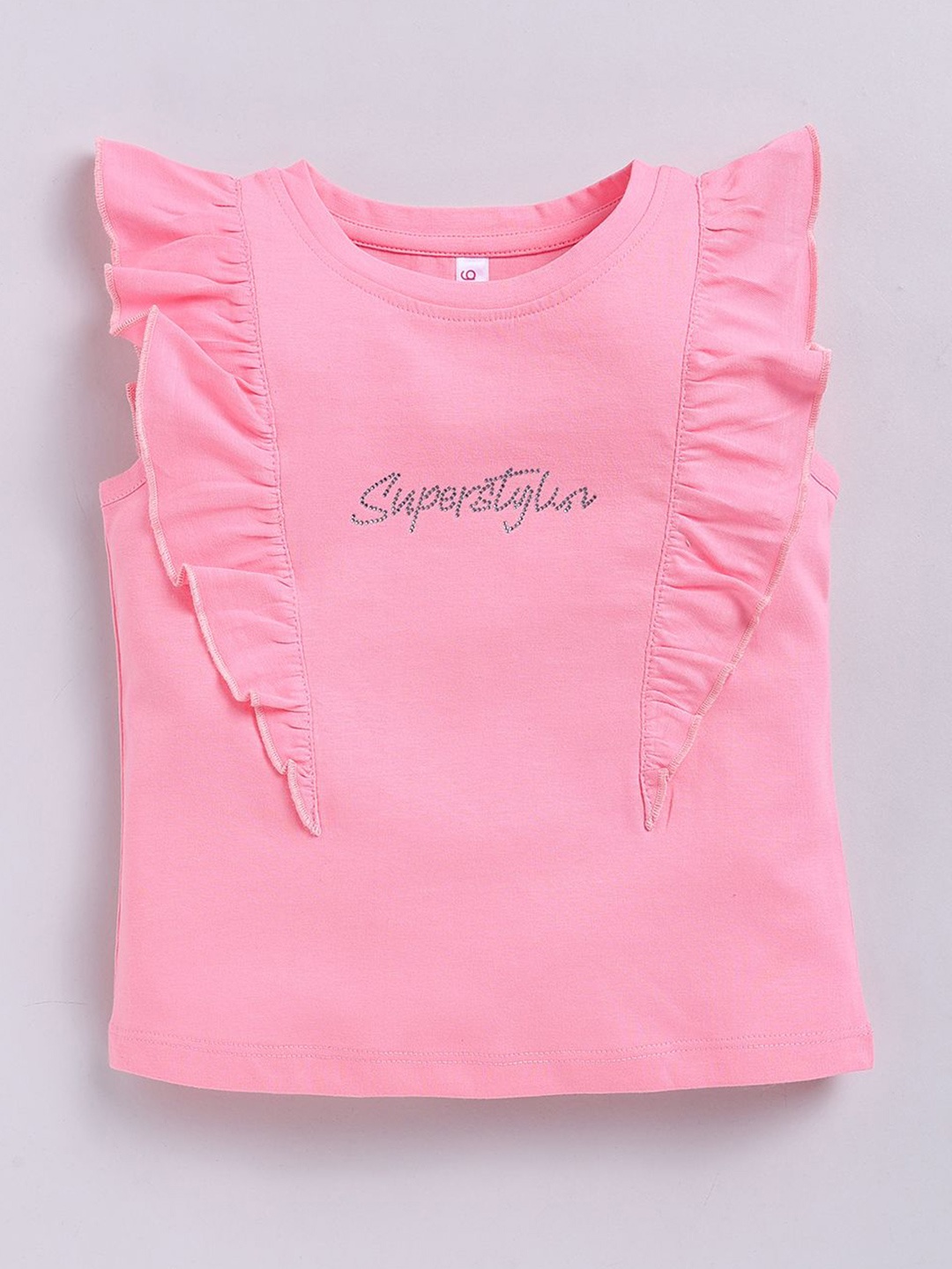 

Ginie Girls Round Neck Cotton Regular Top, Pink