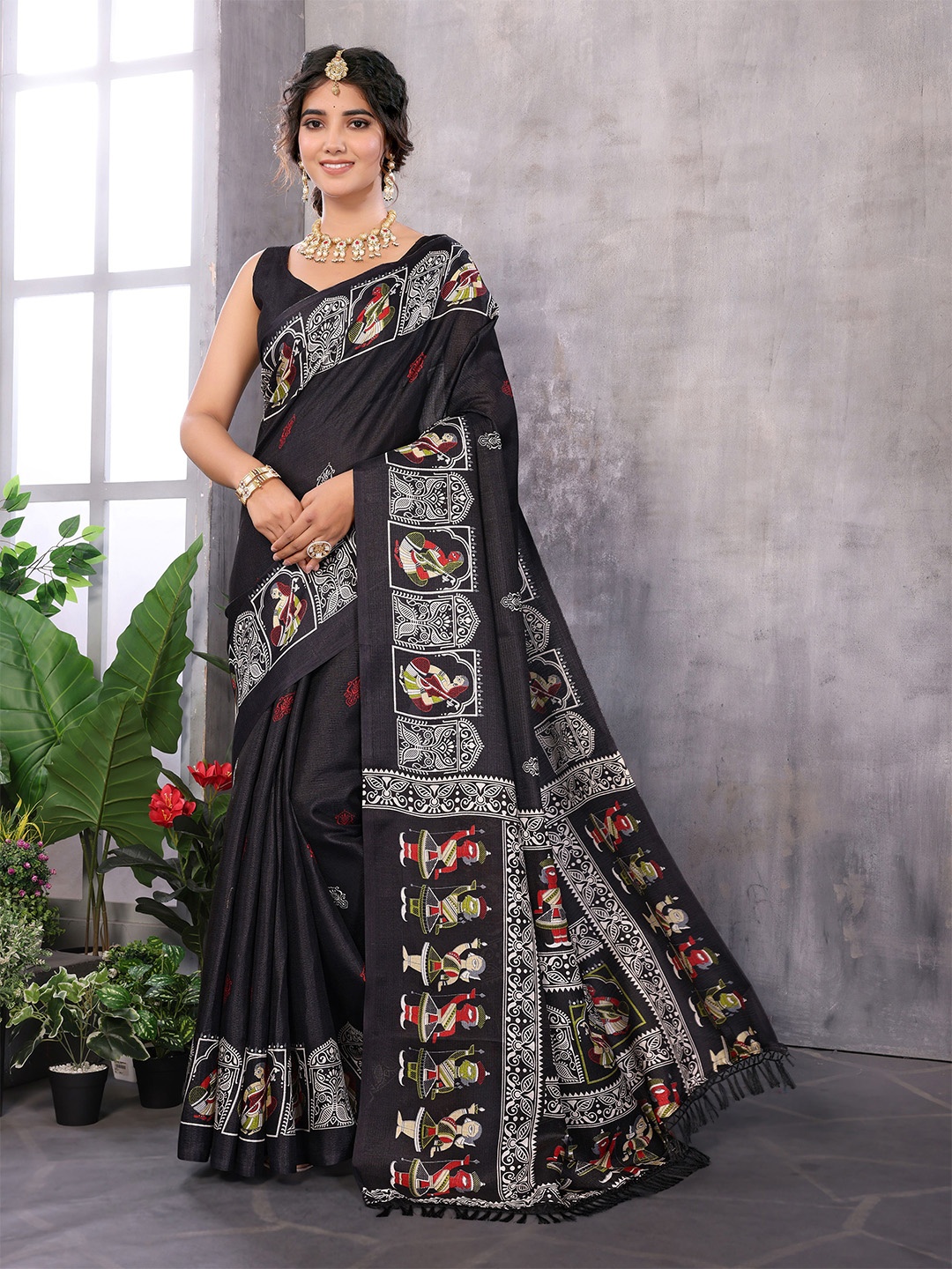 

KALINI Madhubani Printed Saree, Black